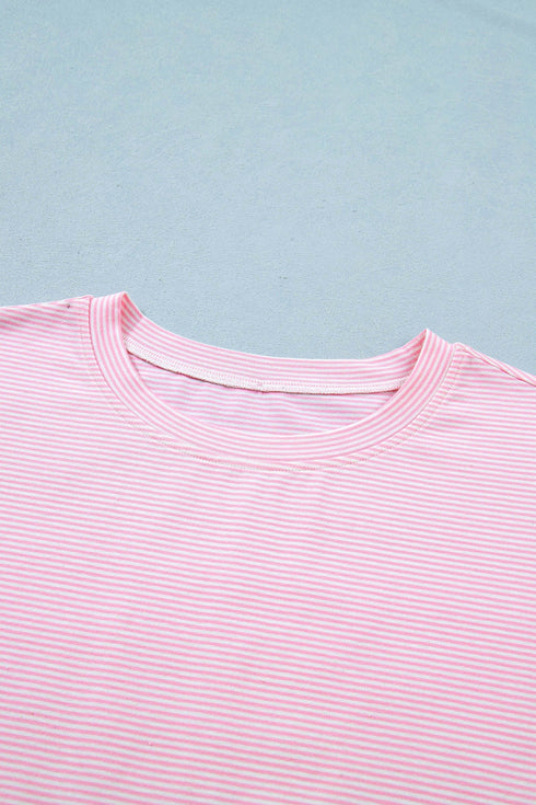 Striped Casual Relaxed Tee And Drawstring Short Set
