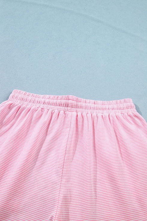 Striped Casual Relaxed Tee And Drawstring Short Set