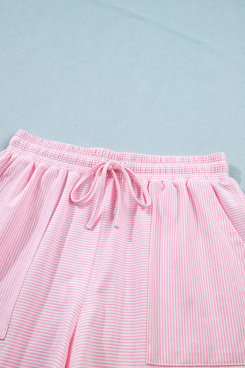 Striped Casual Relaxed Tee And Drawstring Short Set