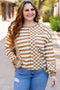 Striped Checkered Patchwork Mixed Print Long Sleeve Top