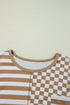 Striped Checkered Patchwork Mixed Print Long Sleeve Top