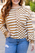 Striped Checkered Patchwork Mixed Print Long Sleeve Top