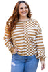 Striped Checkered Patchwork Mixed Print Long Sleeve Top