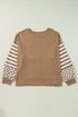 Striped Checkered Patchwork Mixed Print Long Sleeve Top