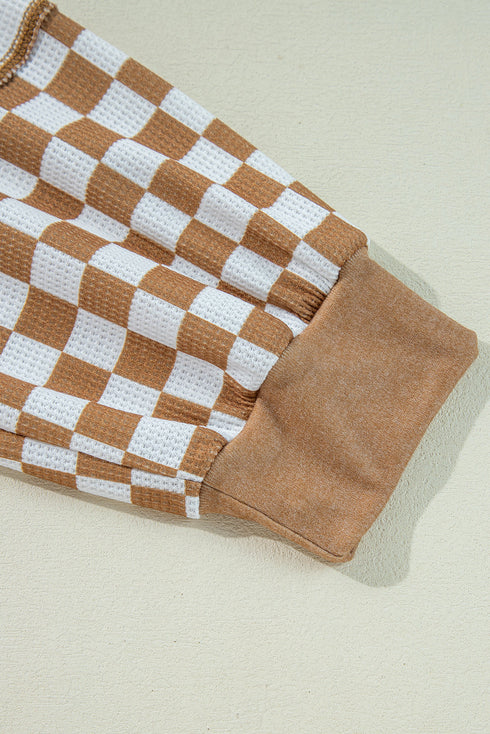 Striped Checkered Patchwork Mixed Print Long Sleeve Top