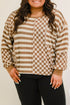 Striped Checkered Patchwork Mixed Print Long Sleeve Top
