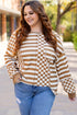Striped Checkered Patchwork Mixed Print Long Sleeve Top