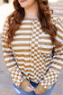 Striped Checkered Patchwork Mixed Print Long Sleeve Top