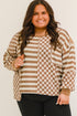 Striped Checkered Patchwork Mixed Print Long Sleeve Top