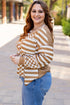 Striped Checkered Patchwork Mixed Print Long Sleeve Top