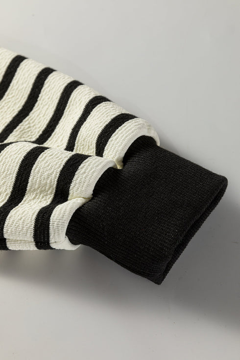 Striped Chenille Letter Graphic Corded Pullover Sweatshirt