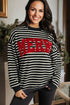 Striped Chenille Letter Graphic Corded Pullover Sweatshirt