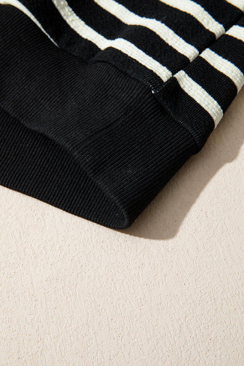 Striped Chenille Letter Graphic Corded Pullover Sweatshirt