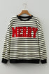Striped Chenille Letter Graphic Corded Pullover Sweatshirt