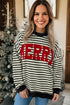 Striped Chenille Letter Graphic Corded Pullover Sweatshirt