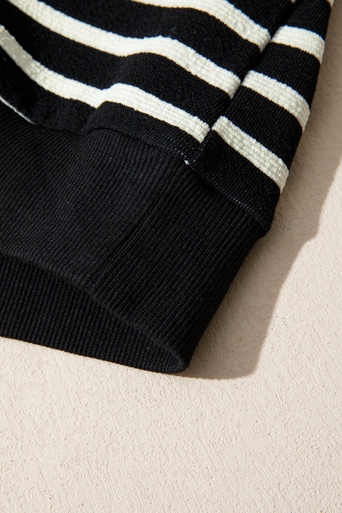 Striped Chenille Letter Graphic Corded Pullover Sweatshirt