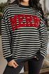 Striped Chenille Letter Graphic Corded Pullover Sweatshirt