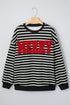 Striped Chenille Letter Graphic Corded Pullover Sweatshirt
