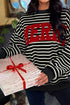 Striped Chenille Letter Graphic Corded Pullover Sweatshirt