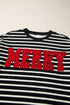 Striped Chenille Letter Graphic Corded Pullover Sweatshirt