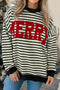 Striped Chenille Letter Graphic Corded Pullover Sweatshirt