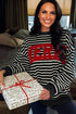 Striped Chenille Letter Graphic Corded Pullover Sweatshirt