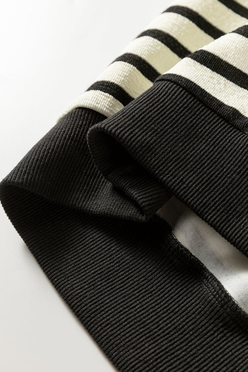 Striped Chenille Letter Graphic Corded Pullover Sweatshirt