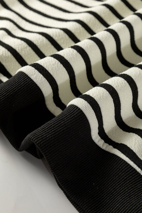 Striped Chenille Letter Graphic Corded Pullover Sweatshirt