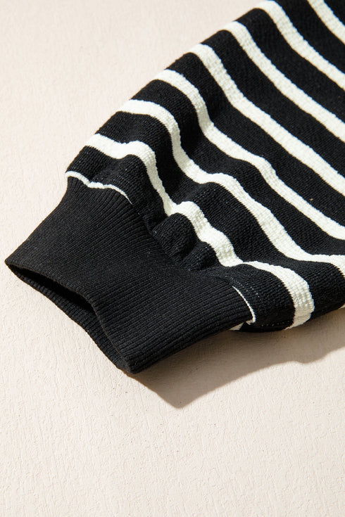 Striped Chenille Letter Graphic Corded Pullover Sweatshirt