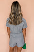 Striped Chest Pocket Button Front Belted High Waist Romper