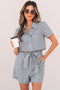 Striped Chest Pocket Button Front Belted High Waist Romper