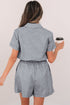 Striped Chest Pocket Button Front Belted High Waist Romper
