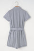 Striped Chest Pocket Button Front Belted High Waist Romper