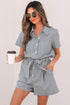 Striped Chest Pocket Button Front Belted High Waist Romper