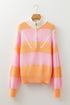 Striped Chevron Ribbed Knit Half Zip Sweater