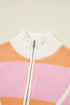 Striped Chevron Ribbed Knit Half Zip Sweater