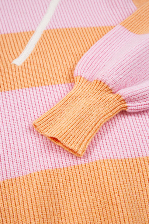 Striped Chevron Ribbed Knit Half Zip Sweater