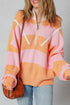 Striped Chevron Ribbed Knit Half Zip Sweater