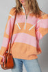 Striped Chevron Ribbed Knit Half Zip Sweater