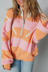 Striped Chevron Ribbed Knit Half Zip Sweater