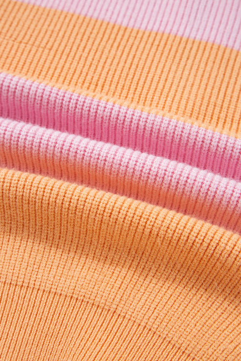 Striped Chevron Ribbed Knit Half Zip Sweater