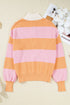 Striped Chevron Ribbed Knit Half Zip Sweater