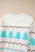 Striped Christmas Tree Drop Shoulder Ribbed Trim Sweater