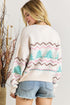 Striped Christmas Tree Drop Shoulder Ribbed Trim Sweater