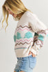 Striped Christmas Tree Drop Shoulder Ribbed Trim Sweater