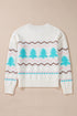 Striped Christmas Tree Drop Shoulder Ribbed Trim Sweater