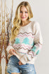 Striped Christmas Tree Drop Shoulder Ribbed Trim Sweater