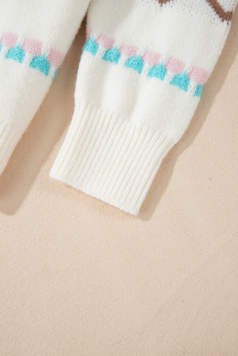 Striped Christmas Tree Drop Shoulder Ribbed Trim Sweater