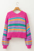 Striped Chunky Knit Balloon Sleeve Open Front Cardigan