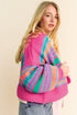 Striped Chunky Knit Balloon Sleeve Open Front Cardigan